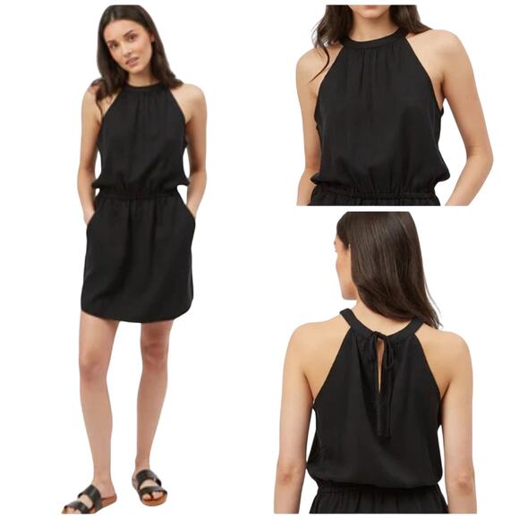10 Tree Cypress Halterneck Summer Dress in Meteorite Black Tencel Size Large - Picture 1 of 13